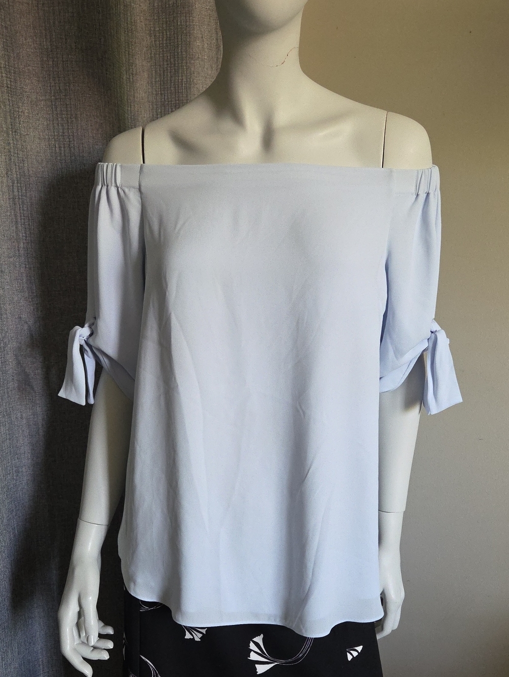 Babaton Light Powder Blue Malik Off-Shoulder Tie-Sleeve Blouse